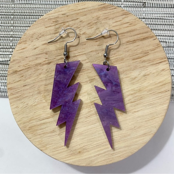 Kopen Australia Purple Lightning Bolt Statement Earrings Acrylic Stainless Steel - Picture 3 of 5